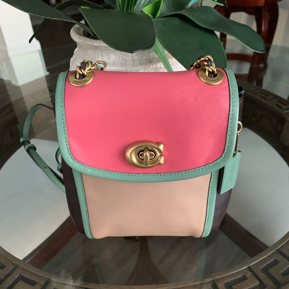 💗💚🤎COACH MINI PARKER COLOR BLOCK CONVERTIBLE LEATHER BACKPACK!💗💚🤎
